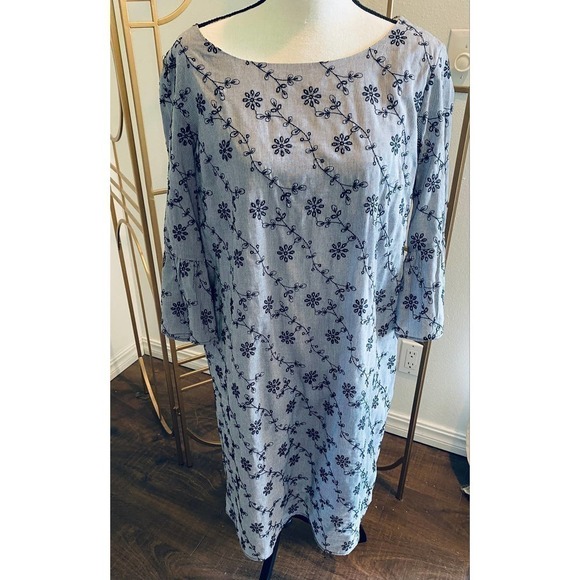 JONES Monochromatic Floral Hi-Low Dress Bell Sleeve Gray Black Size 12 NWT - Picture 2 of 11